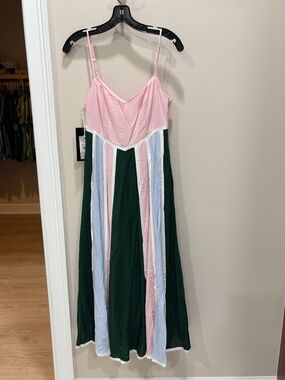 Tuckernuck Pink, Light Blue & Dark Green Striped Maxi Dress